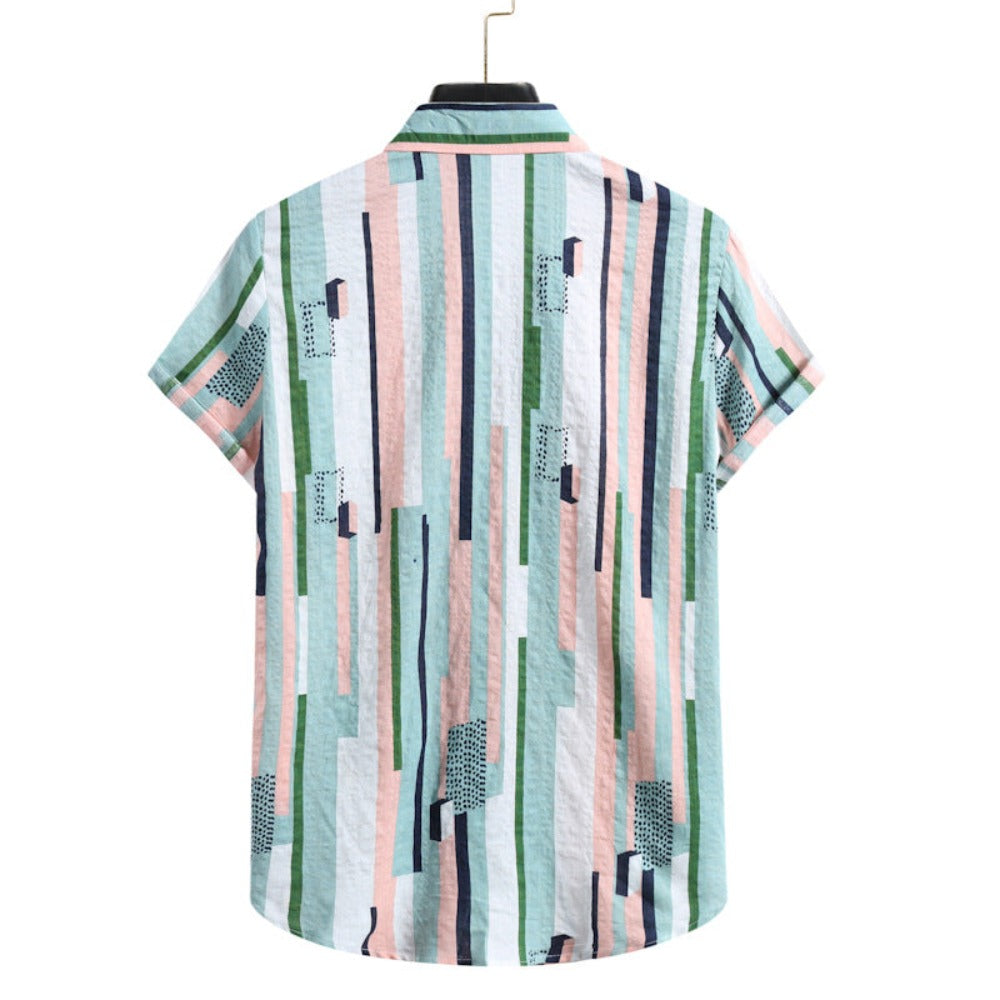 Men's Striped Colorful Short-sleeve Cotton Shirt