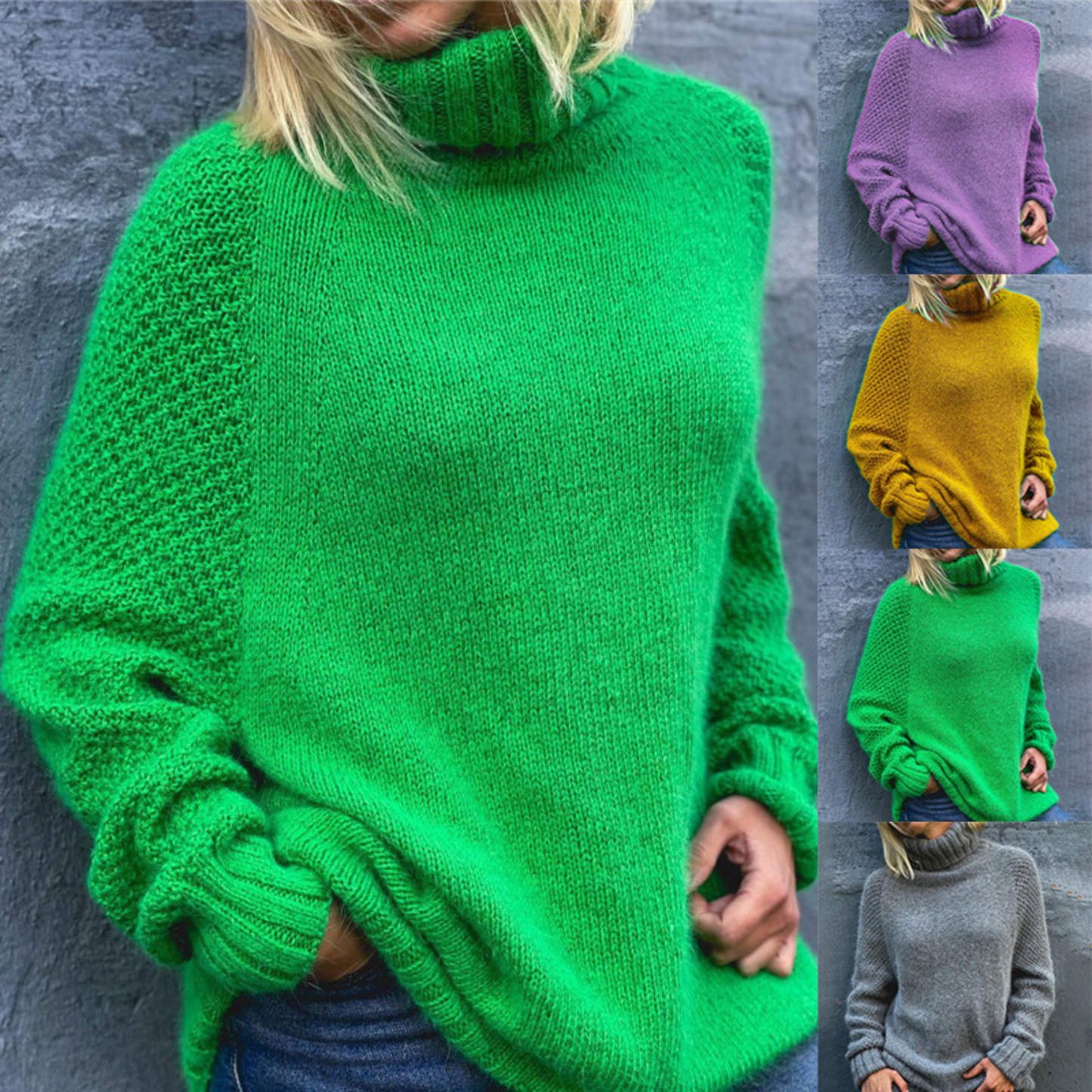 New Women's Solid Color Knitted Turtleneck Sweater