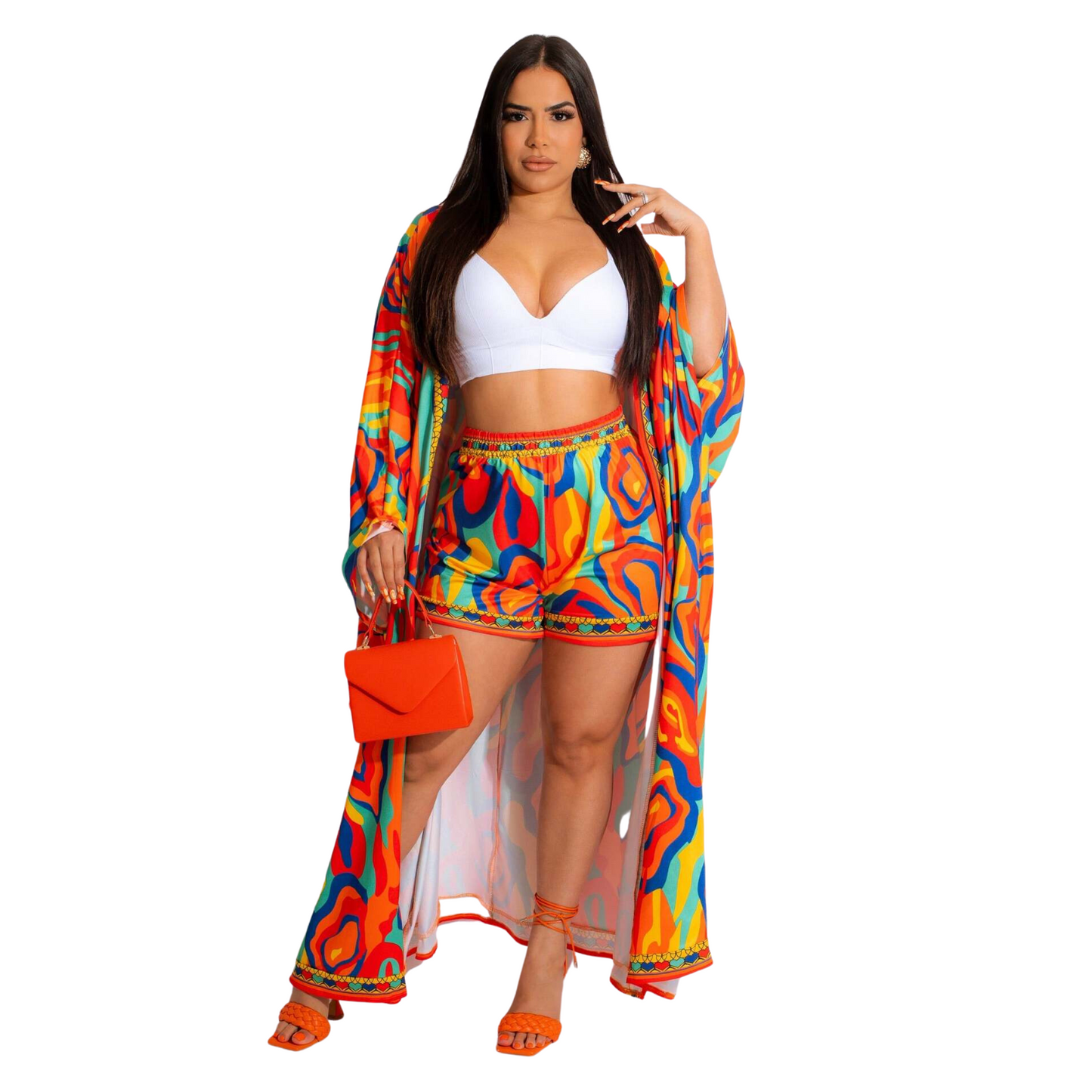 Women's Printed Long Shirt and Shorts Suit Two-piece Set