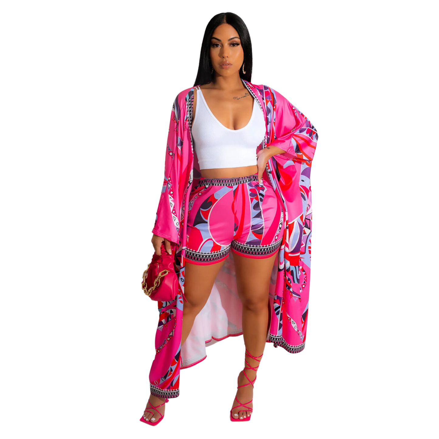 Women's Printed Long Shirt and Shorts Suit Two-piece Set