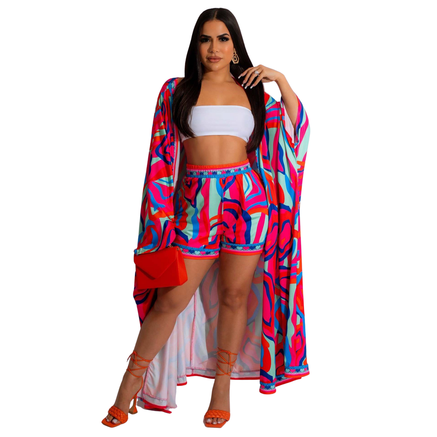 Women's Printed Long Shirt and Shorts Suit Two-piece Set