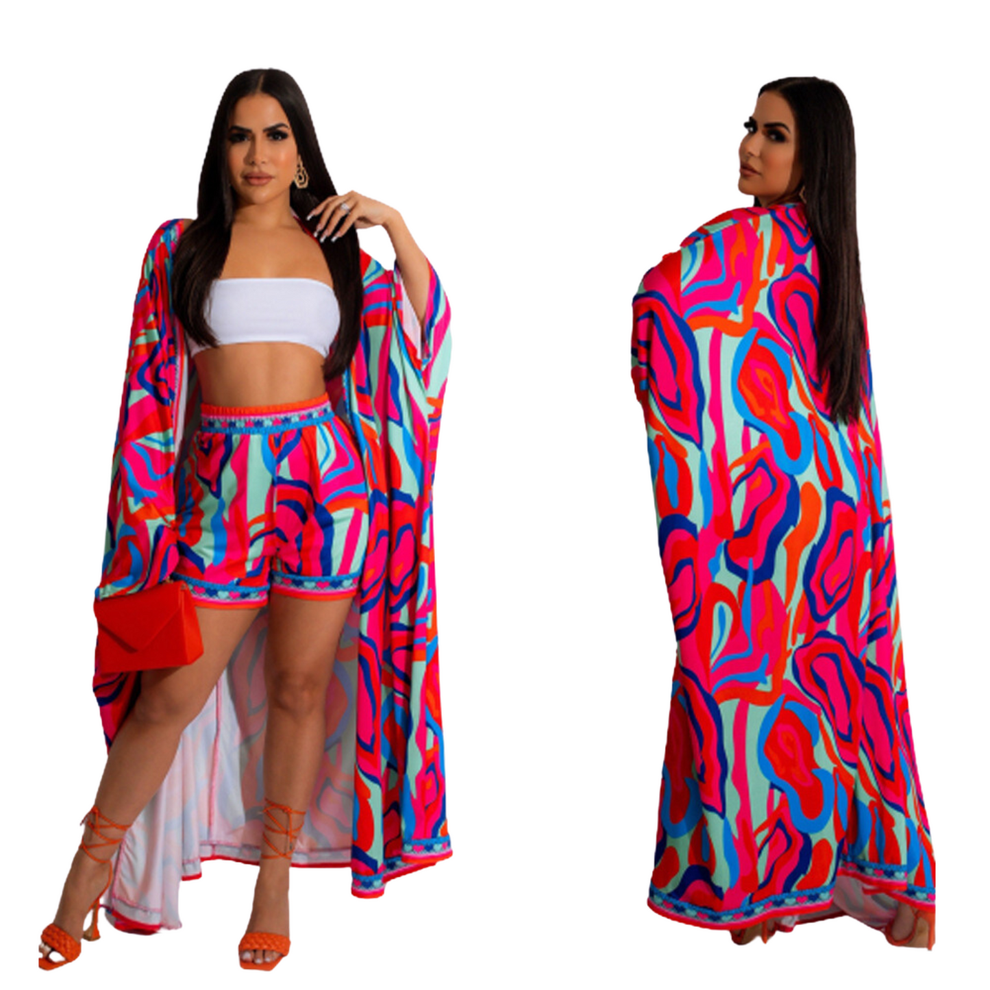 Women's Printed Long Shirt and Shorts Suit Two-piece Set