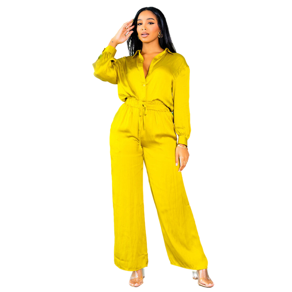 Women's Stylish Simple Long-sleeved Top Wide-leg Pants Suit