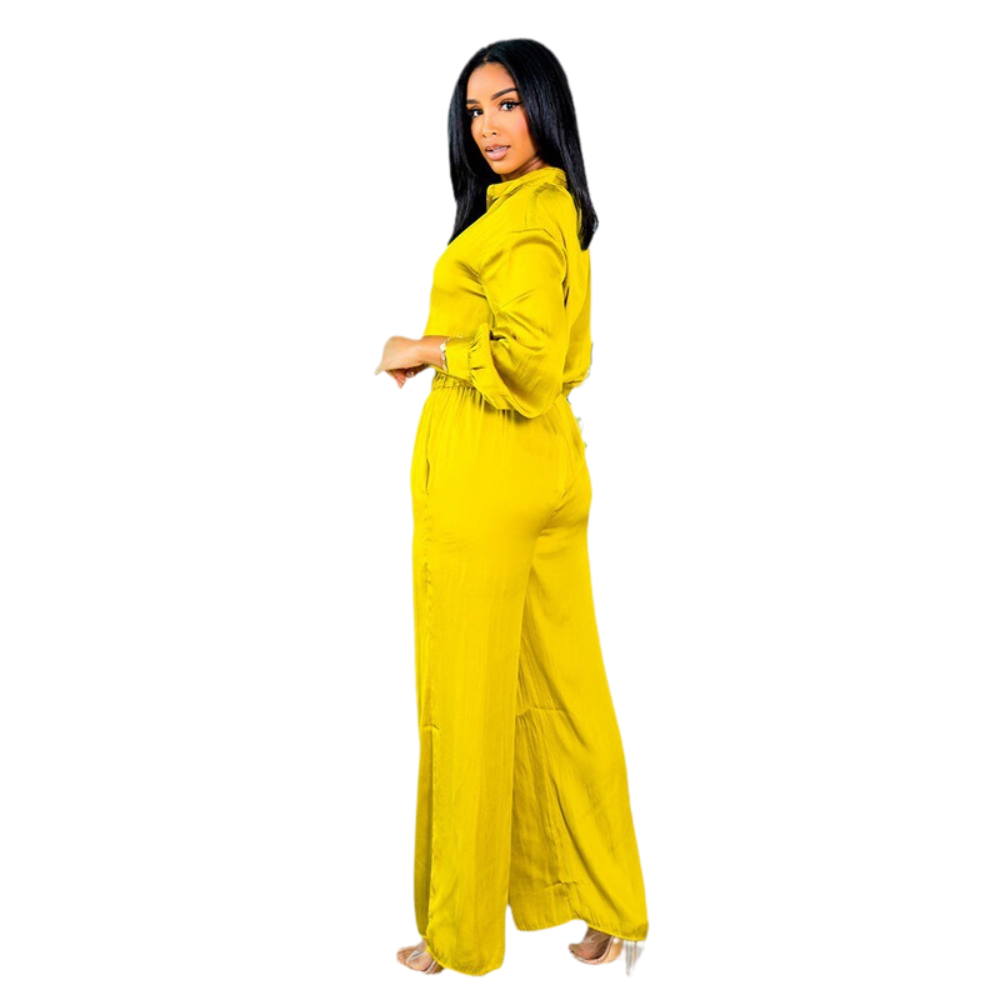 Women's Stylish Simple Long-sleeved Top Wide-leg Pants Suit