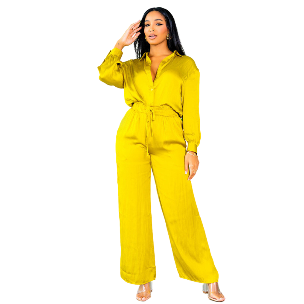 Women's Stylish Simple Long-sleeved Top Wide-leg Pants Suit