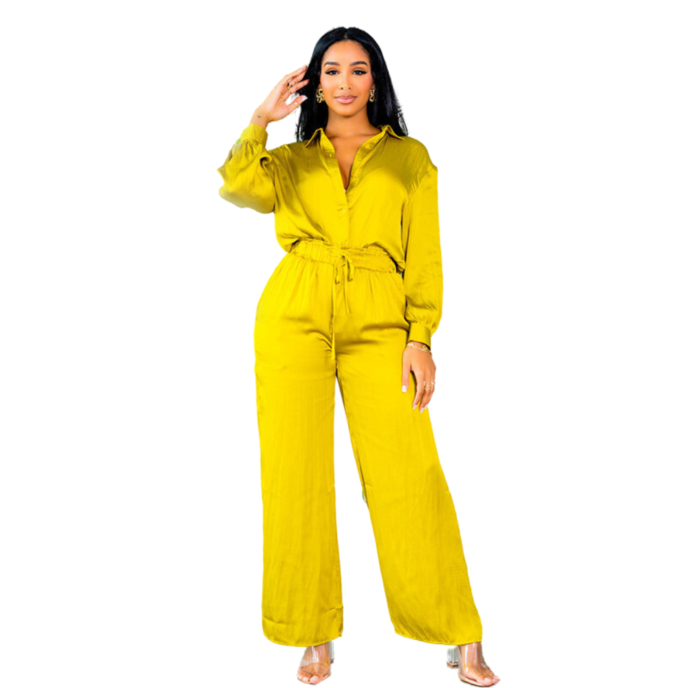 Women's Stylish Simple Long-sleeved Top Wide-leg Pants Suit