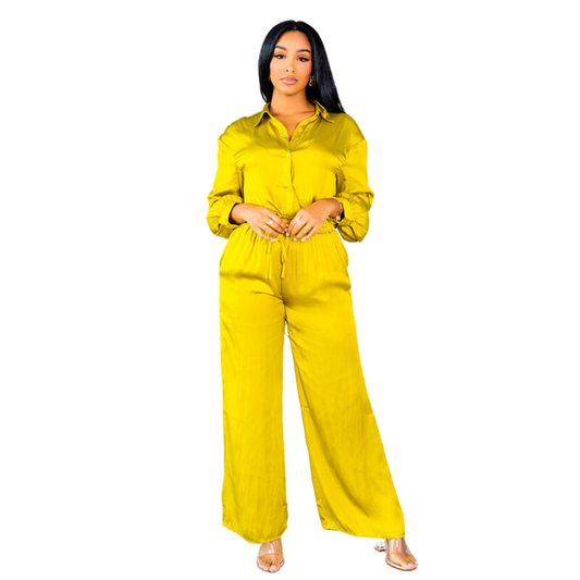 Women's Stylish Simple Long-sleeved Top Wide-leg Pants Suit